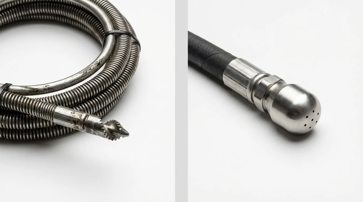 Drain snake cable and hydro jetting nozzle used for drain cleaning in Lincoln, KS